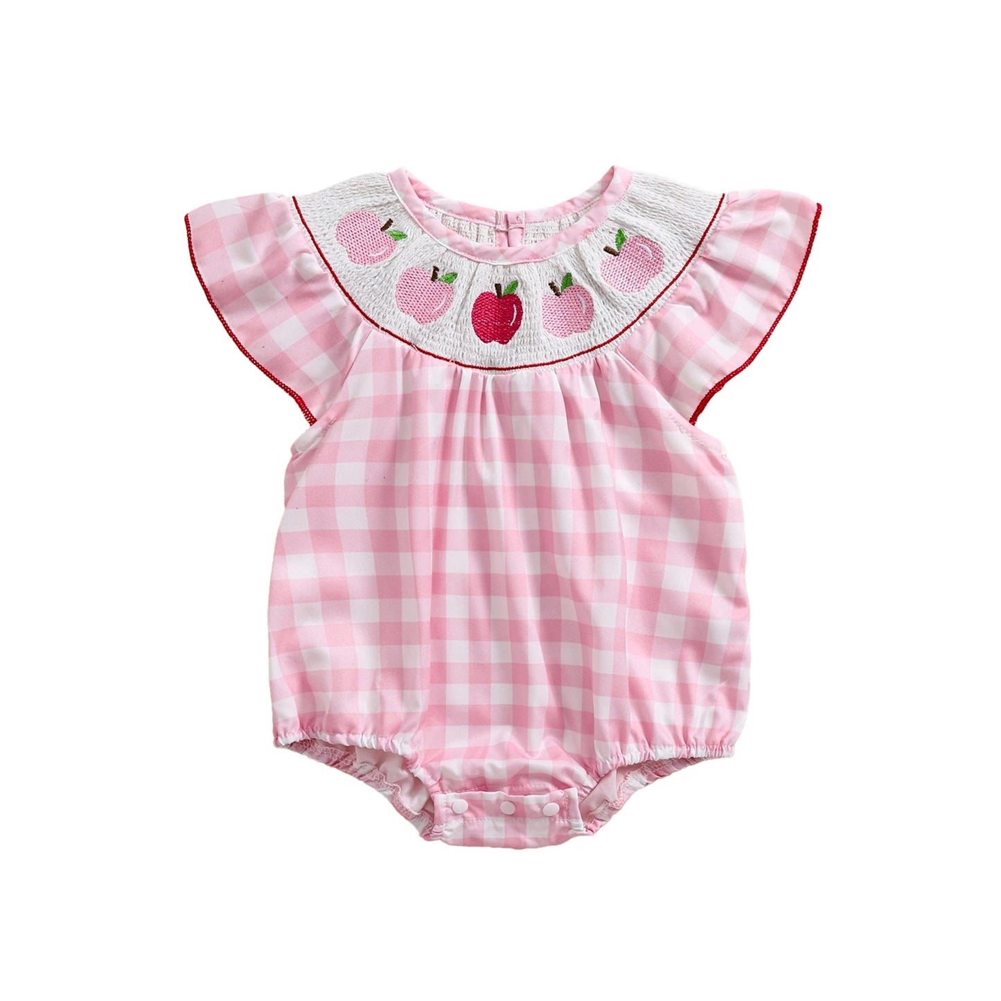 SUNSIOM Apple Embroidered Plaid Romper