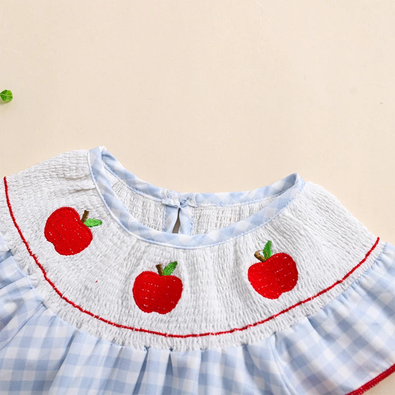 SUNSIOM Apple Embroidered Plaid Romper