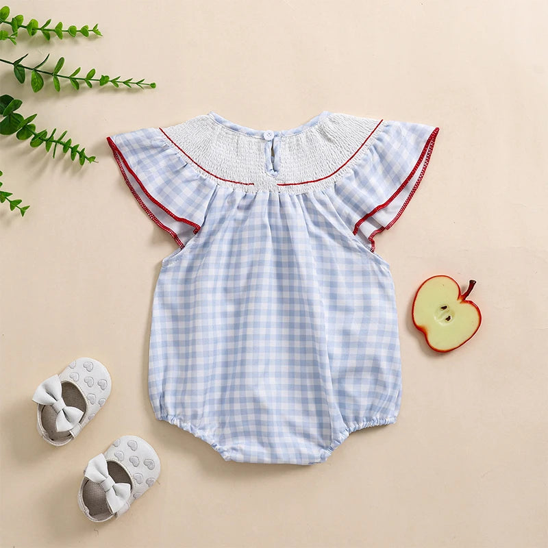 SUNSIOM Apple Embroidered Plaid Romper
