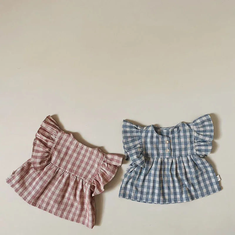 Charming Plaid Rufflee Tee and Bloomer Set for Newborns by MILANCEL