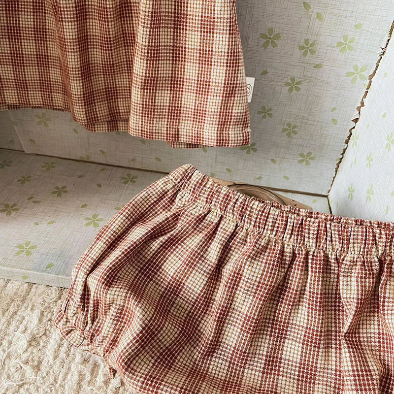 Charming Plaid Rufflee Tee and Bloomer Set for Newborns by MILANCEL