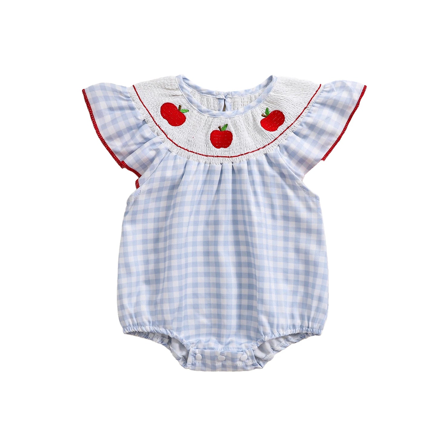 SUNSIOM Apple Embroidered Plaid Romper