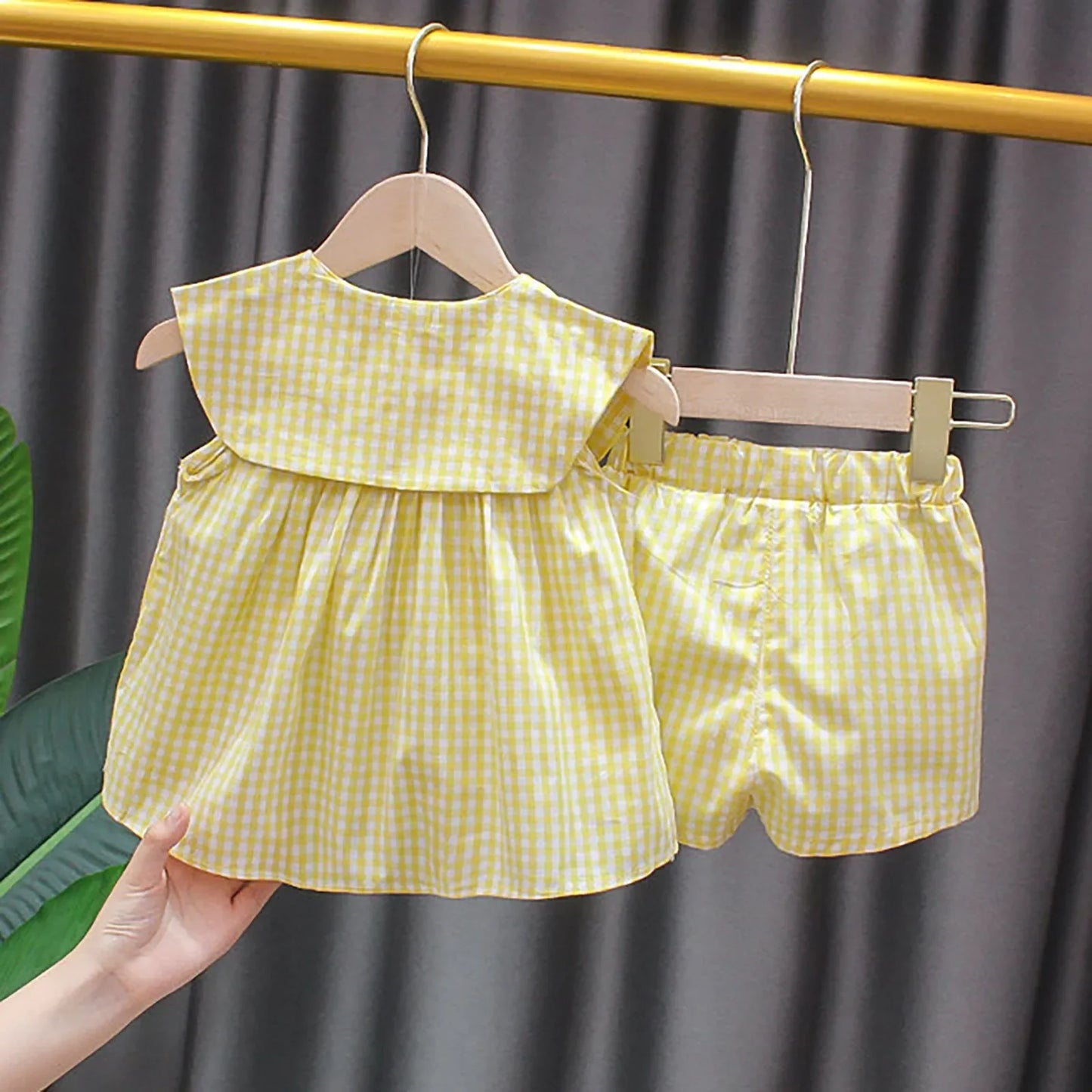 Cute Fruit Cotton Set - Plaid Top & Shorts