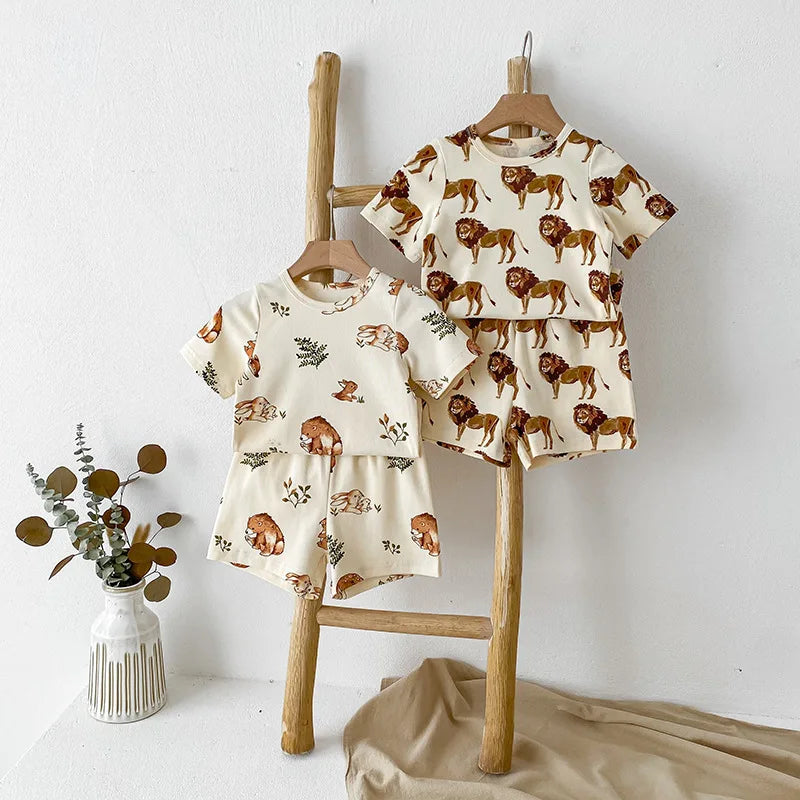 Little Animal Shirt & Shorts Pajama Set