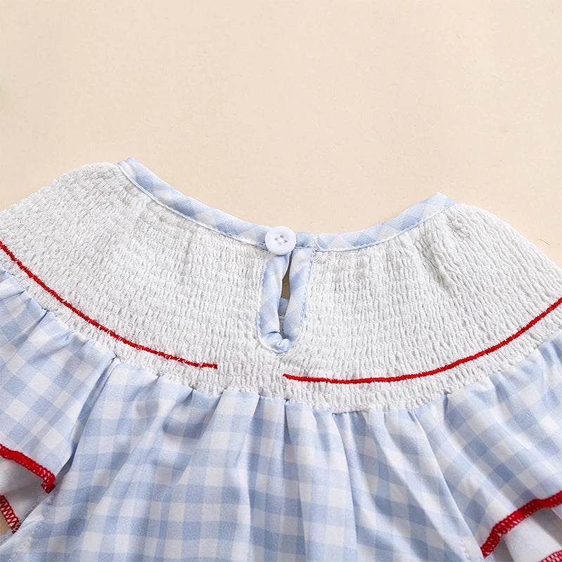 SUNSIOM Apple Embroidered Plaid Romper