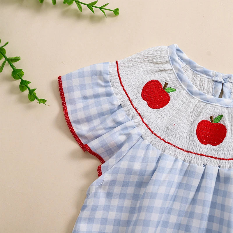 SUNSIOM Apple Embroidered Plaid Romper