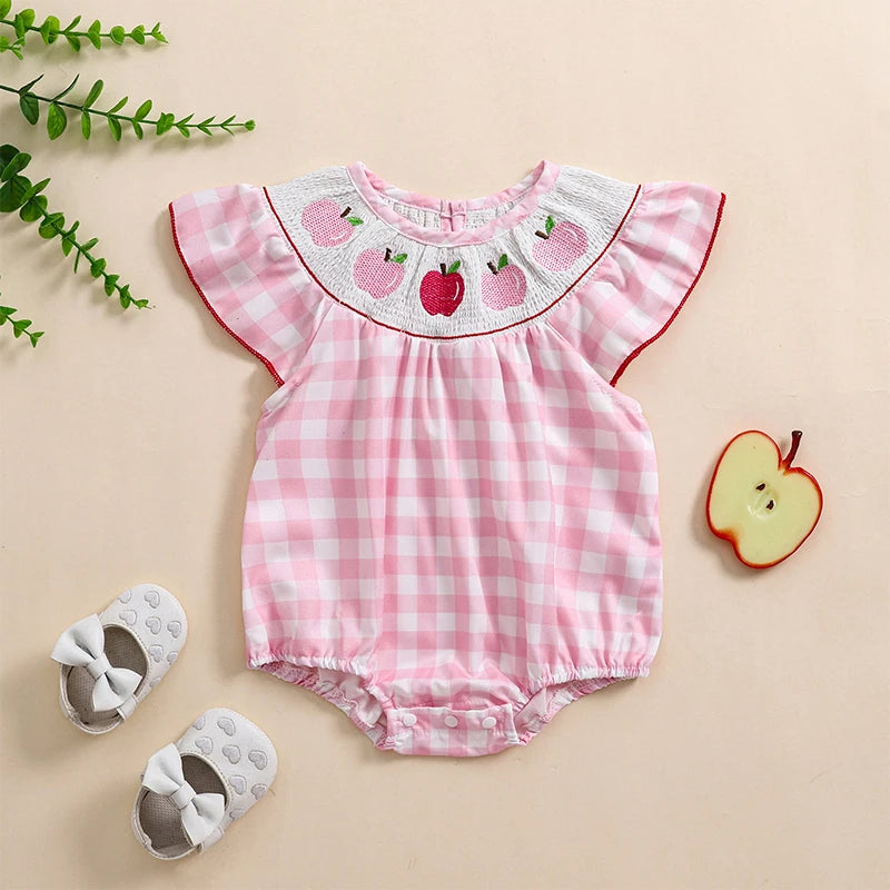 SUNSIOM Apple Embroidered Plaid Romper