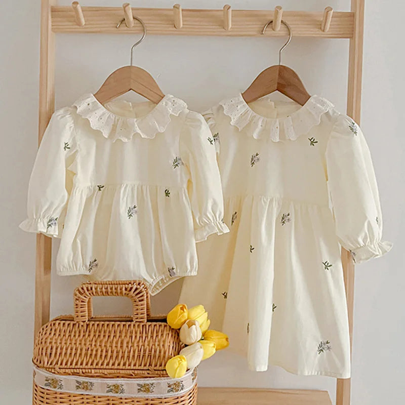 Floral Cotton Long Sleeve Dress & Romper