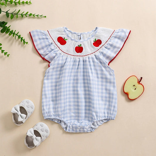 SUNSIOM Apple Embroidered Plaid Romper