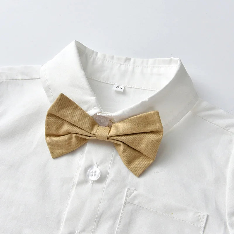 Khaki Suspender Pants & Shirt Gentleman Suit