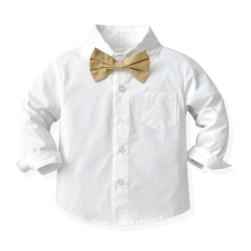 Khaki Suspender Pants & Shirt Gentleman Suit