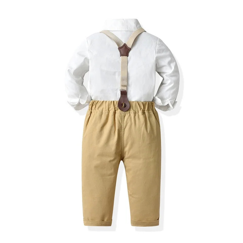 Khaki Suspender Pants & Shirt Gentleman Suit