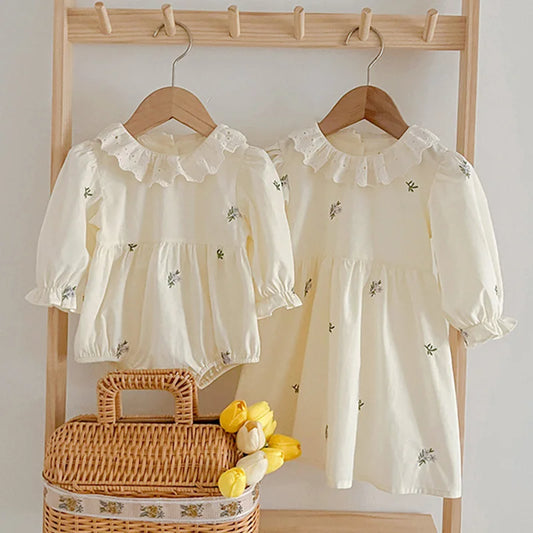 Floral Cotton Long Sleeve Dress & Romper